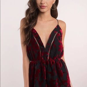 Tobi Red Velvet and Black Romper